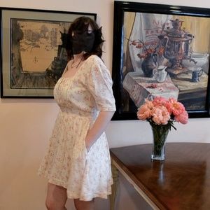 Free People Square Neck Cream and Pink Mini Dress